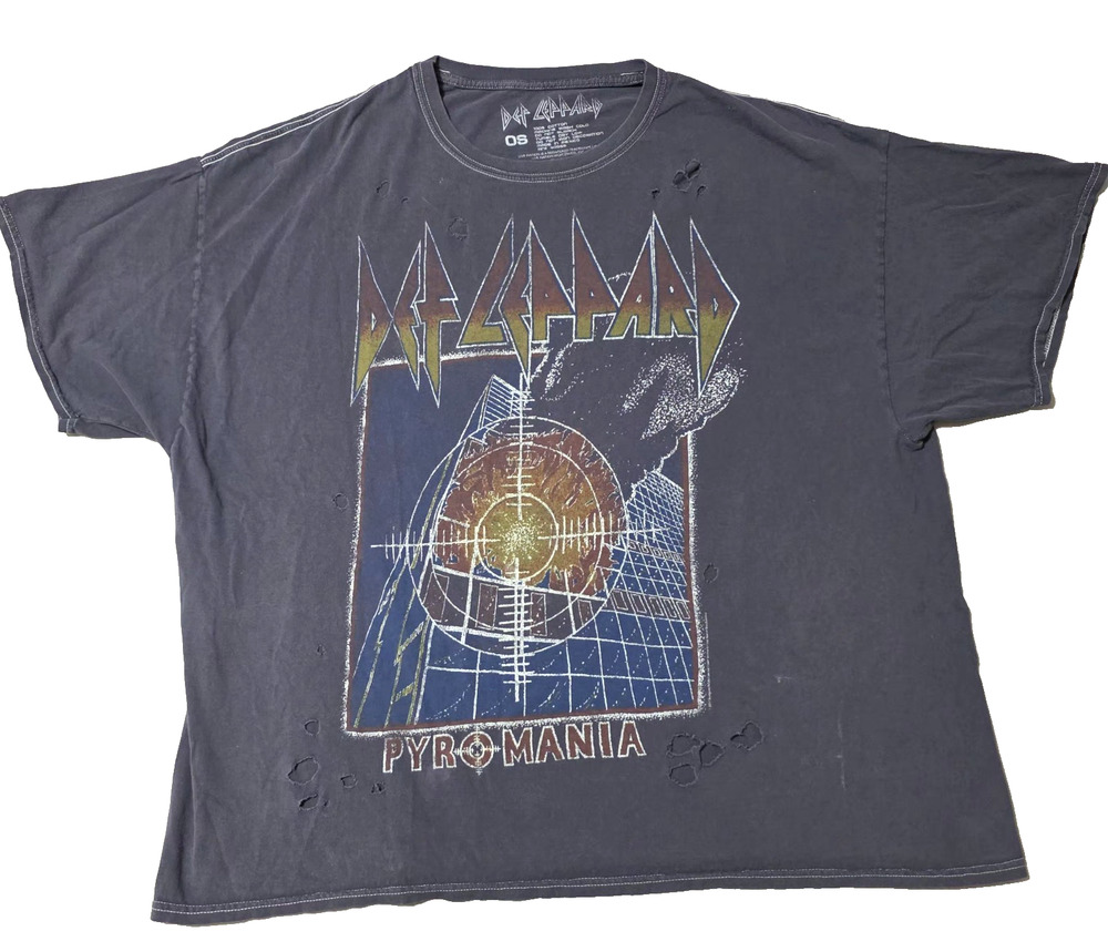 Def Leppard Pyromania Graphic T-Shirt OS Distressed Rock Band Tee Live Nation